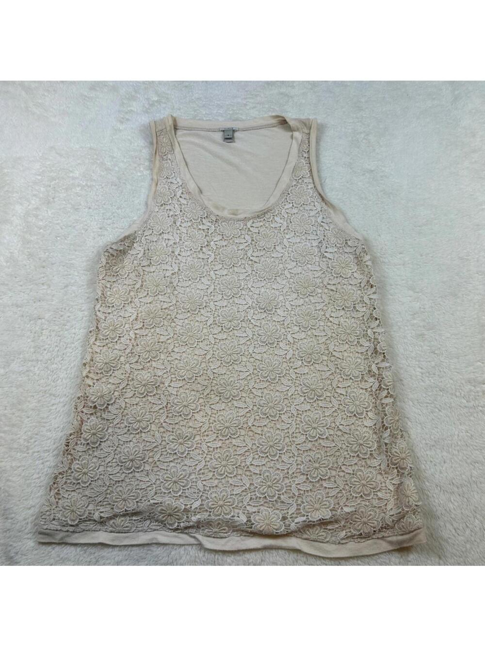 J.Crew Women’s Cream Lace Front Tank Top Sleeveless Racerback Layering Cami